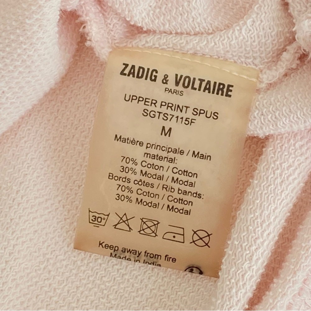 ZADIG & VOLTAIRE pink white ROCK UPPER PRINT SPUS SWEATER scoop neck sweatshirt - Picture 14 of 14